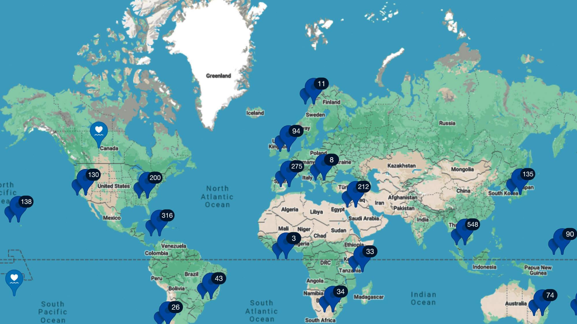a map of different dive sites